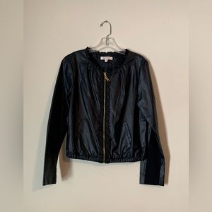 NWOT! Ellen Tracy Faux Leather Women’s Jacket w/Gold Zipper, Navy ~ Sz Medium